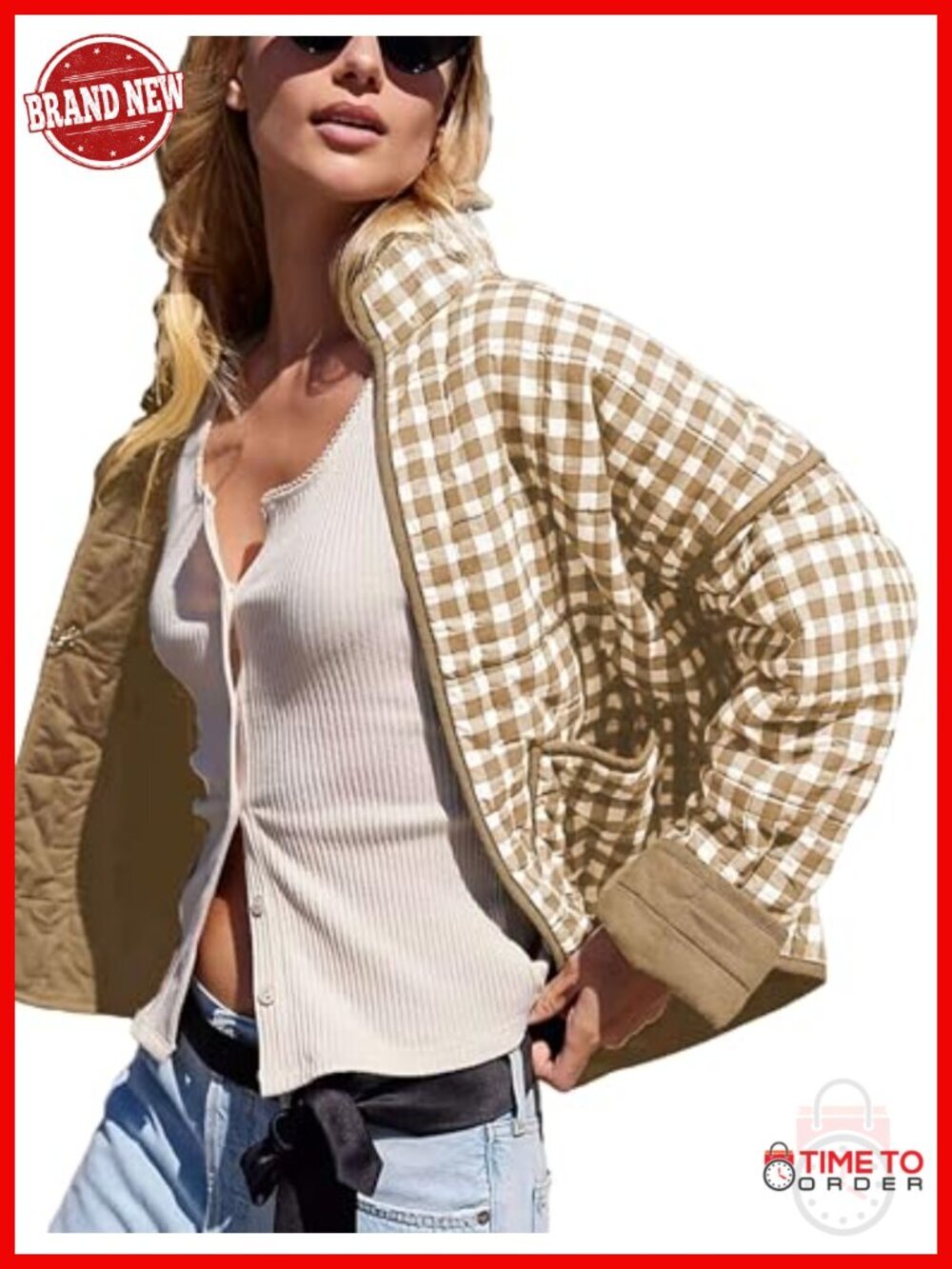 Womens Lightweight Quilted Puffer Jacket High Collar Long Sleeve Zipper Crop